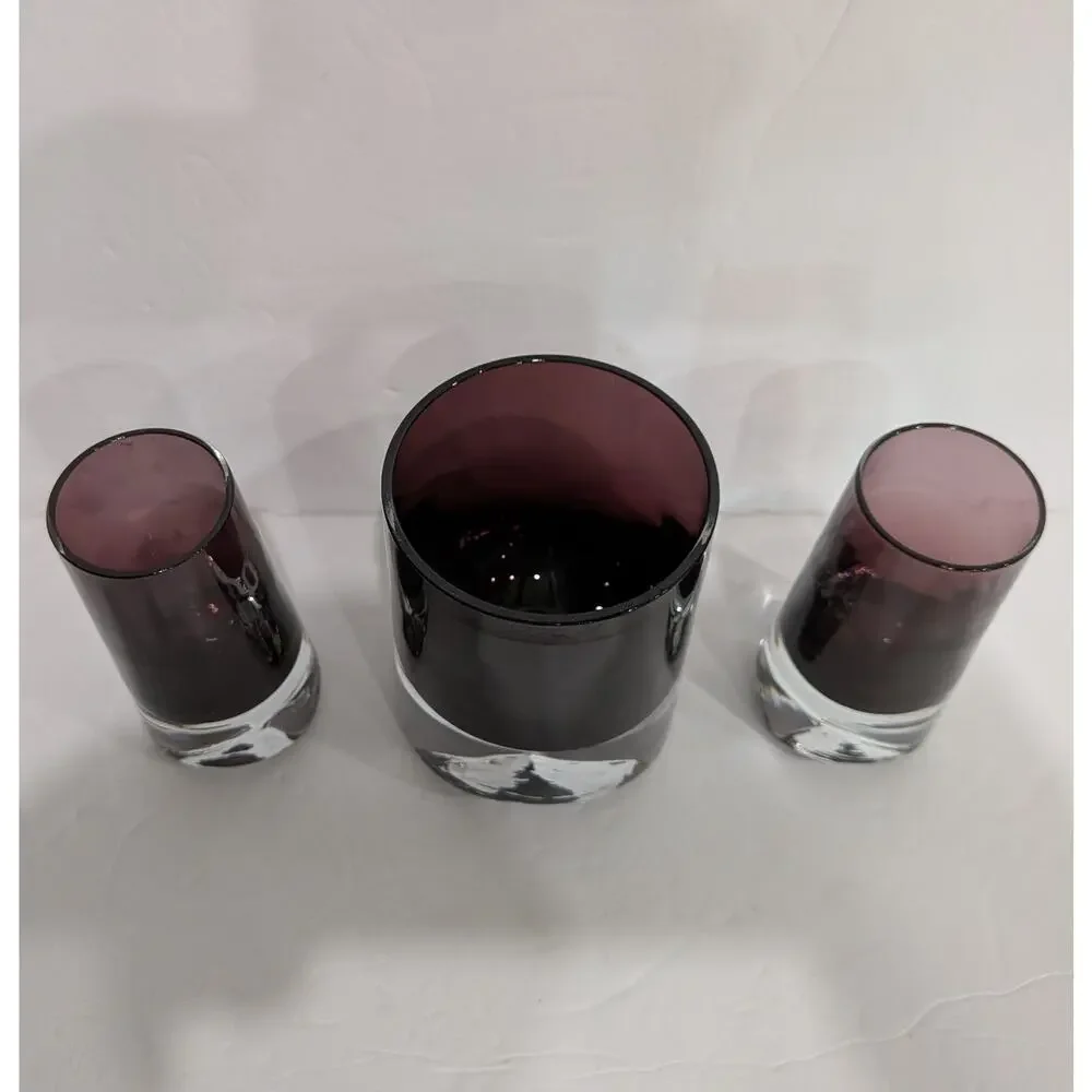 Vintage Scandinavian Purple Sommerso Shot Glass/Gin Glass Set Of 3 Mid Century